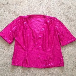 Vintage Hot Pink Short Sleeve V Neckline Top